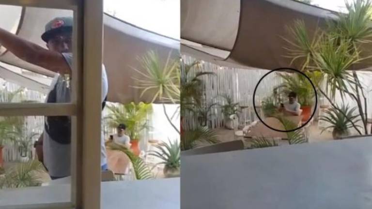 Momento en el que supuestamente un líder de un grupo criminal se encontraba en un restaurante en Tulum, Quintana Roo.