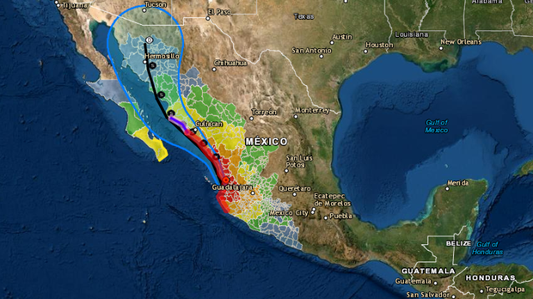 Zonas de riesgo por el huracán Nora.