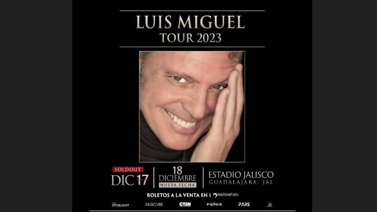 Luis Miguel anuncia una segunda fecha en Guadalara, en el Estadio Jalisco para el 18 de diciembre.