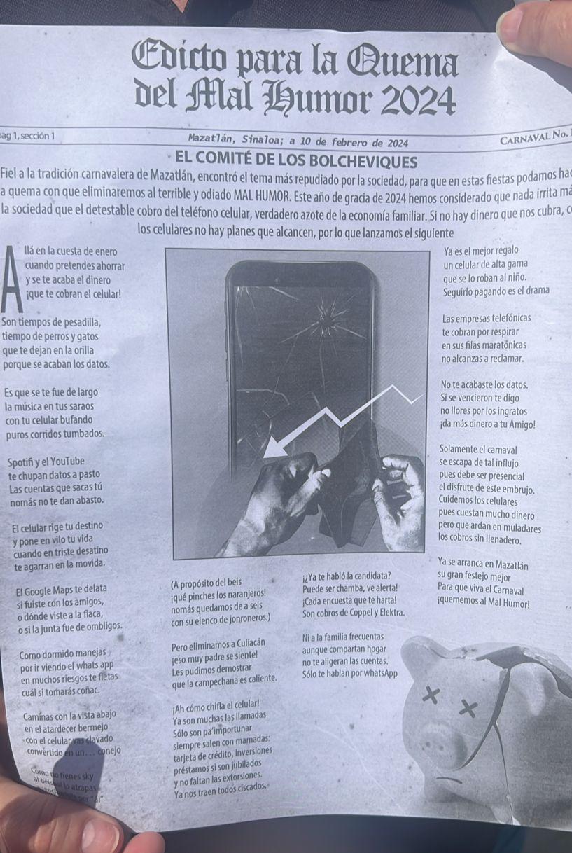 $!El cobro en servicios de celular arderá en la Quema del Mal Humor, este sábado en Mazatlán