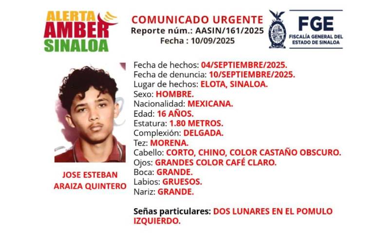 En Elota buscan a José Esteban, de 16 años, desapareció hace seis días