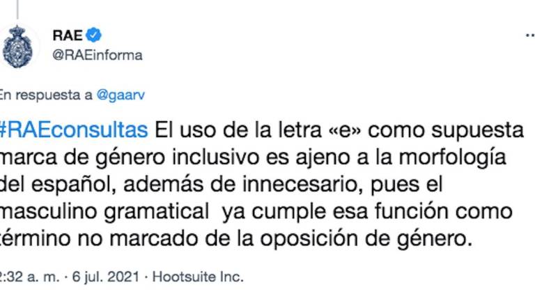 El uso de la e en el lenguaje inclusivo es ajeno a la morfología del español: RAE