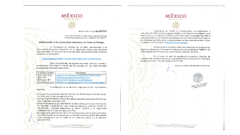 Vanessa Calva recordó en su cuenta de X a los connacionales el número de emergencias en caso de requerir apoyo por parte de la Embajada.