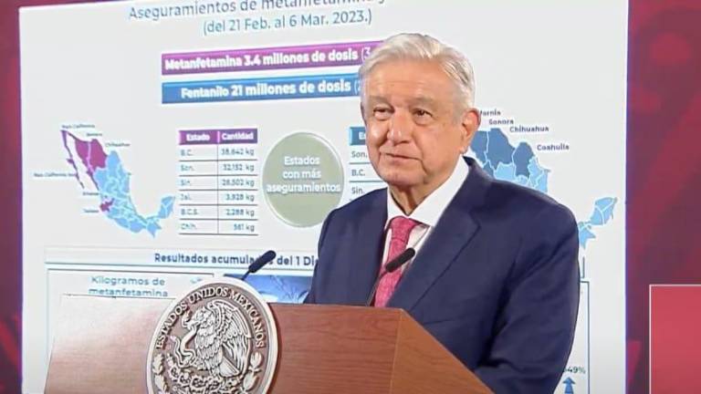 Andrés Manuel López Obrador sostiene que durante su gobierno se han decomisado en México 6 toneladas de fentanilo.