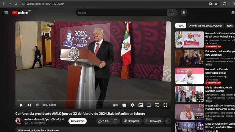 Minutos después, la “mañanera” del 22 de febrero de 2024 fue subido de nueva cuenta a los citados canales, pero editado.