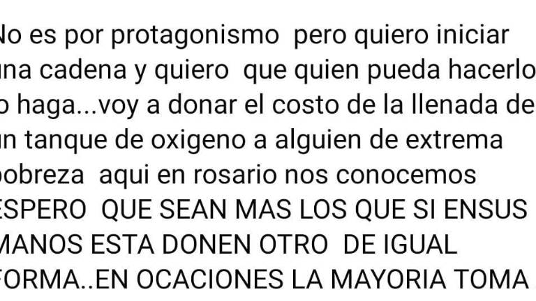 Rosarenses lanzan campaña para ayudar a enfermos de Covid-19