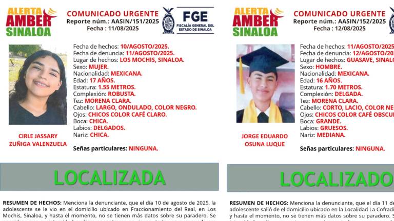 La FGE desactivó la Alerta Amber tras la localización de dos menores de edad reportados como desaparecidos.