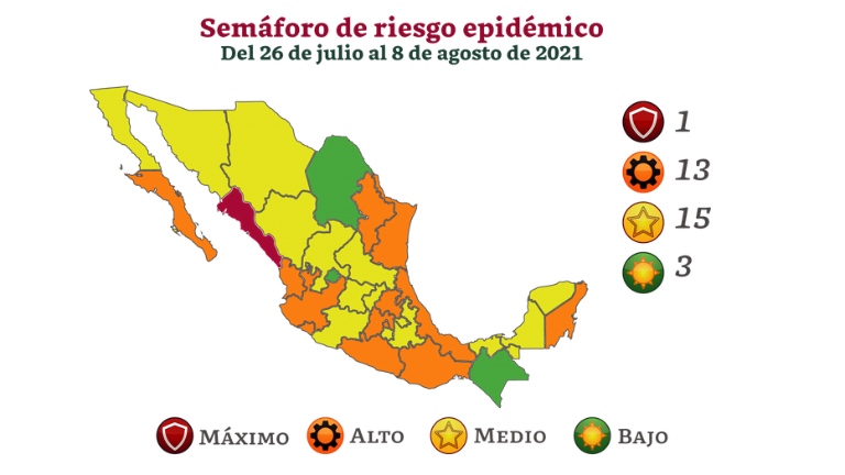 Semáforo epidemiológico del Covid-19 actualizado.