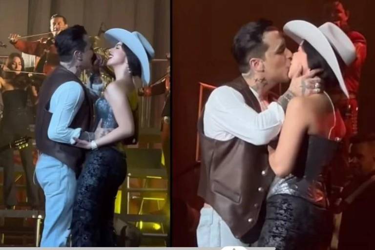 En pleno concierto confirman su noviazgo con un beso Christian Nodal y Ángela Aguilar