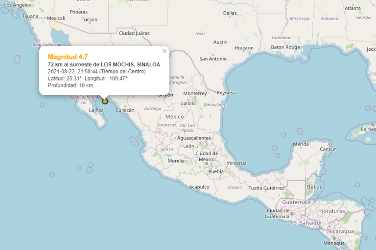 Reportan dos sismos en Sinaloa, uno en El Fuerte y otro en Los Mochis