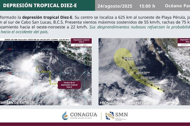 Se forma la depresión tropical 10-E en el Océano Pacífico y este lunes podría intensificarse a tormenta