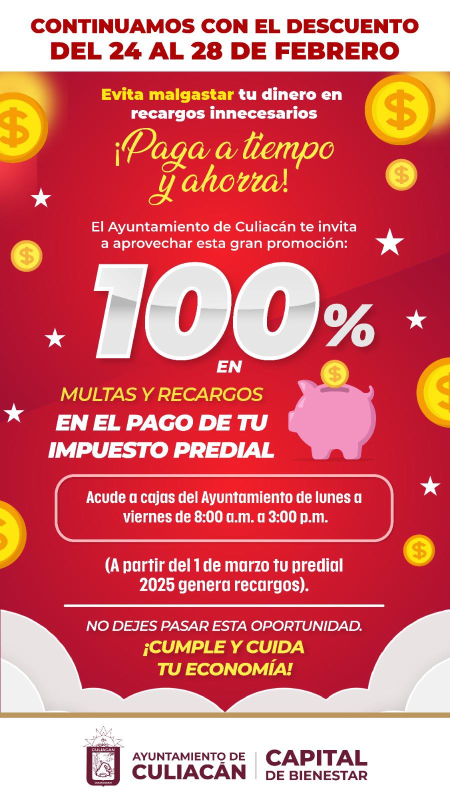 $!Anuncian última semana de descuento en multas y recargos del impuesto predial en Culiacán