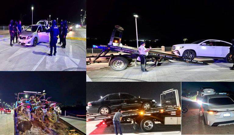 Reportan 19 vehículos asegurados en una noche por arrancones en Nuevo Malecón de Culiacán
