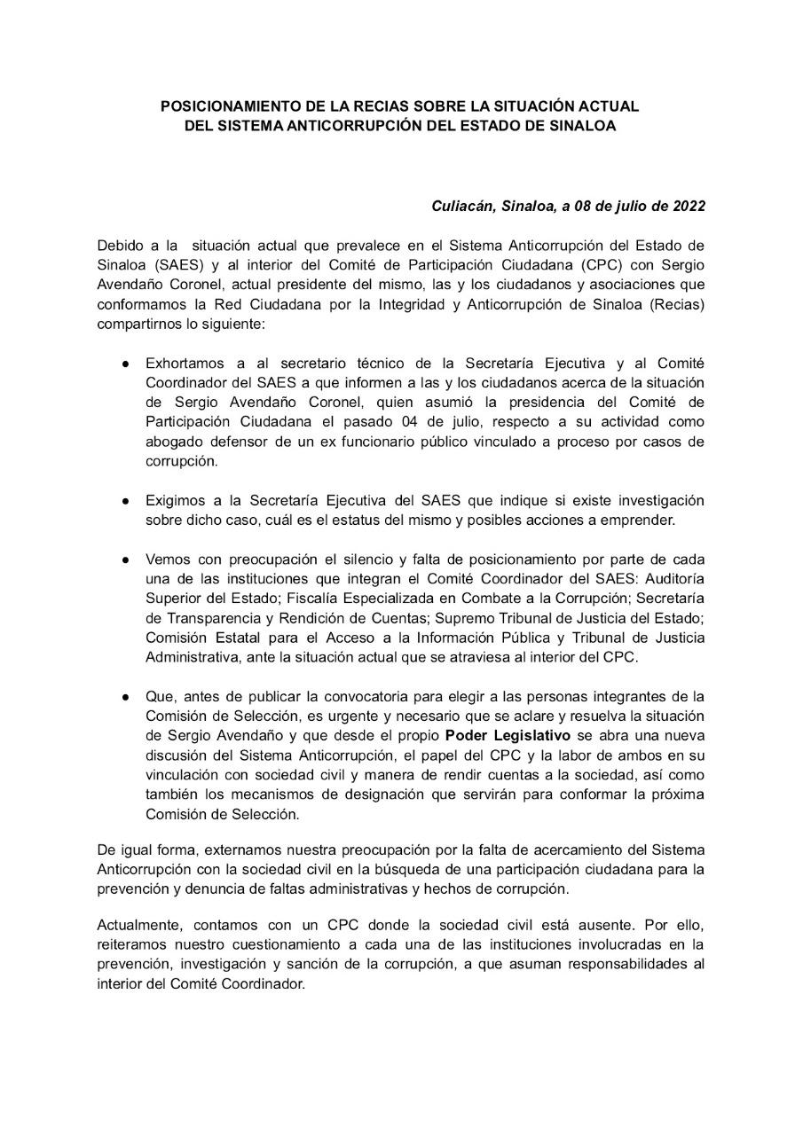 $!Organismos contra la corrupción exigen aclarar situación de Sergio Avendaño, titular del CPC
