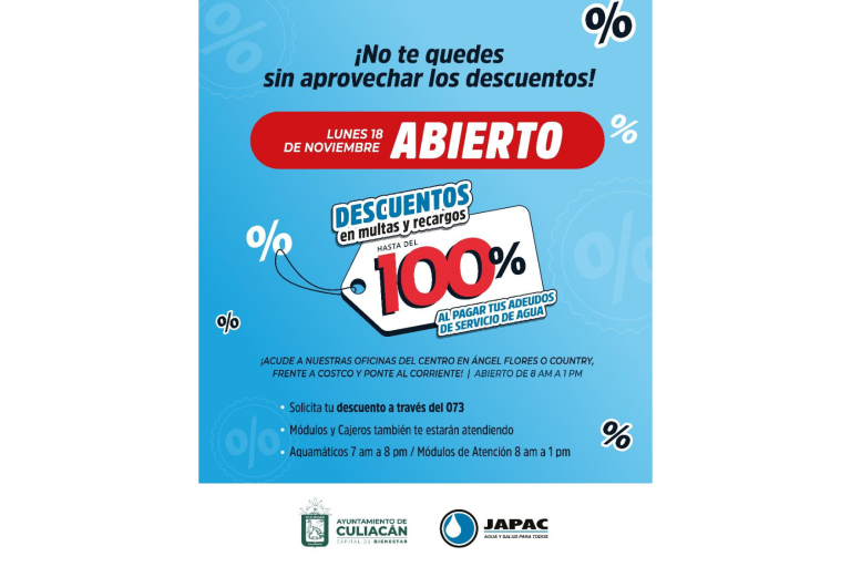 Mantendrá Japac oficinas abiertas el próximo lunes para aprovechar descuentos en multas y recargos