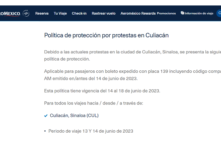 Pasajeros afectados recibirán ayuda de Aeroméxico para salir de Los Mochis o Mazatlán
