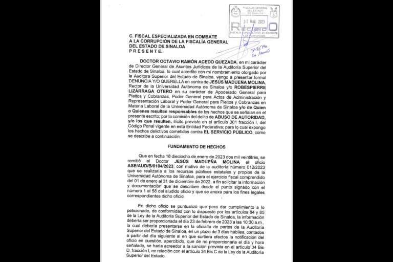 ASE presenta denuncia penal en contra del Rector de la UAS