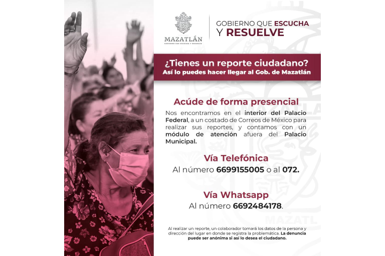 Conoce los canales para hacer un reporte ciudadano al Gobierno de Mazatlán