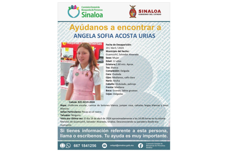 Desaparece adolescente de 12 años en Salvador Alvarado
