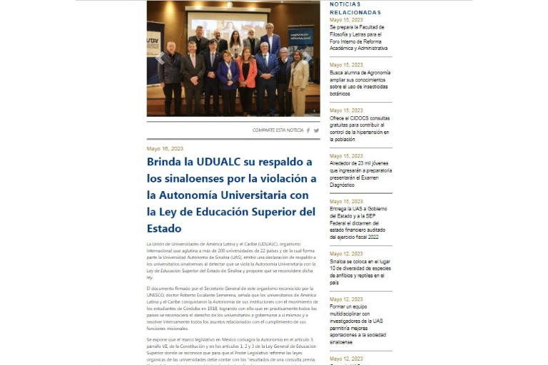 Universidades de América Latina respaldan a UAS ante Ley de Educación