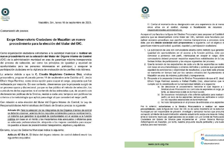 Exige Observatorio nuevo procedimiento para elegir titular del Órgano Interno de Control