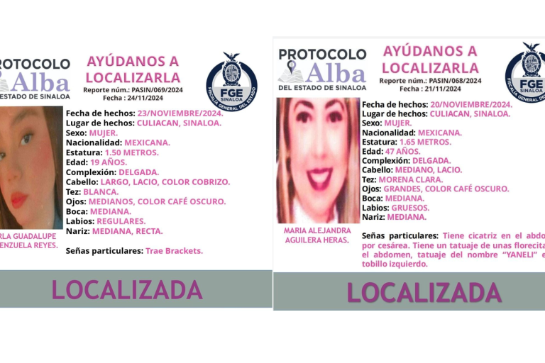 Aparecen con vida Perla y María Alejandra, desaparecidas la semana pasada en Culiacán: Fiscalía de Sinaloa