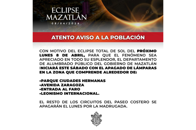 Se apagará alumbrado público en el paseo costero para observar el eclipse