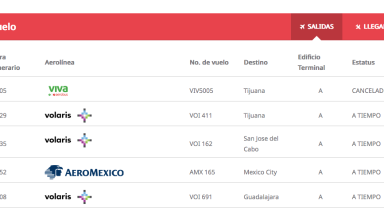 Estatus de vuelos del Aeropuerto Internacional de Culiacán durante la mañana de este lunes.