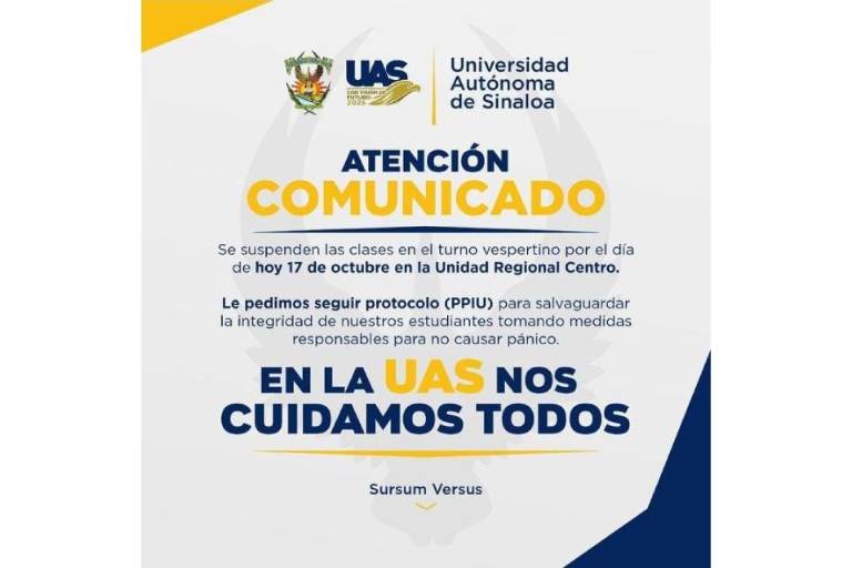 Suspende UAS clases vespertinas en el centro de Sinaloa