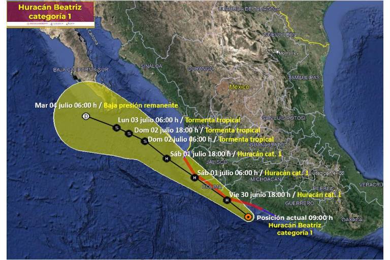 ‘Beatriz’ se intensifica a huracán y está entre Guerrero y Michoacán