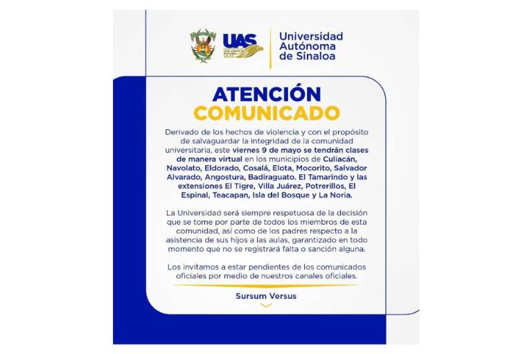 UAS cierra semana con clases virtuales en zonas afectadas por violencia