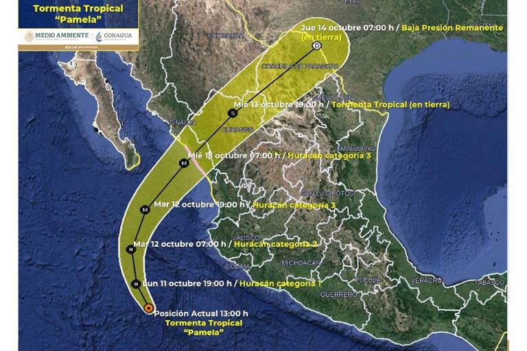 ‘Pamela’ estará el miércoles frente a Mazatlán como huracán con vientos de hasta 240 km/h