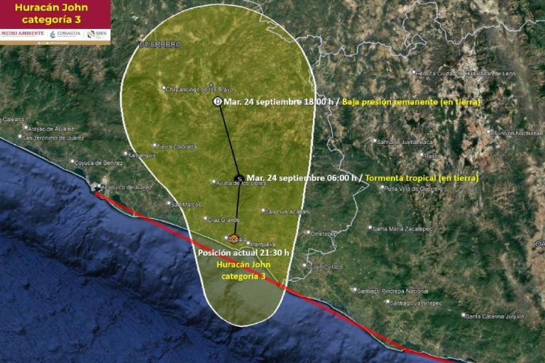 El huracán John, de categoría 3, toca tierra en Guerrero