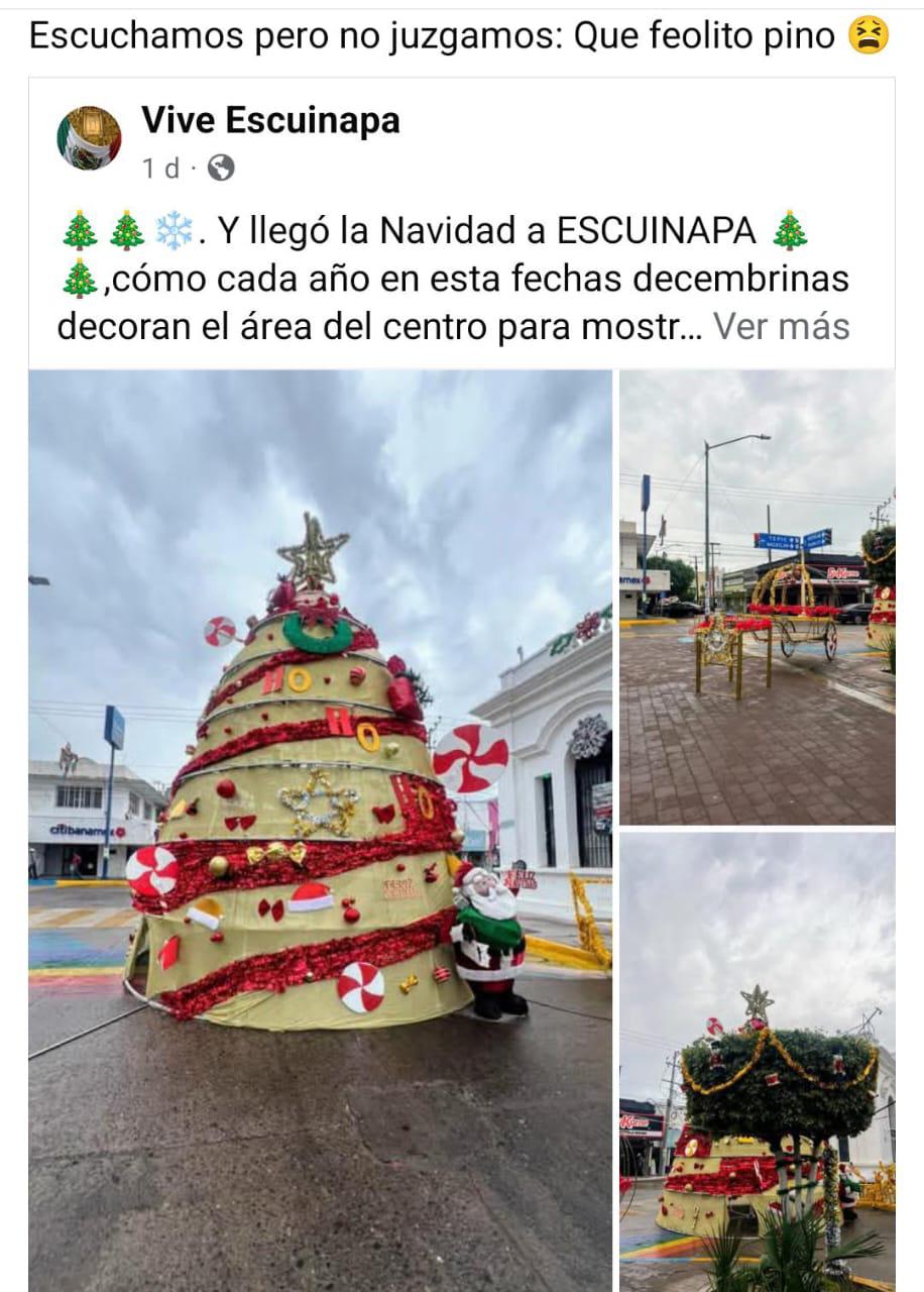 $!Genera polémica diseño del árbol de Navidad en Escuinapa
