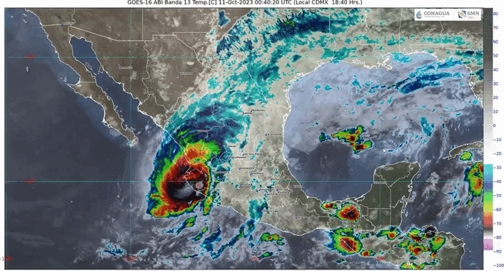 El ojo del huracán Lidia se localiza a 50 km al este de Puerto Vallarta, Jalisco.