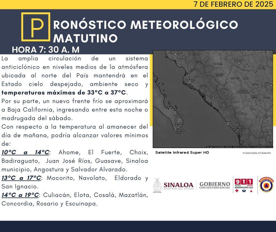 $!Prevén para Sinaloa un ambiente caluroso, con temperaturas de hasta 37 grados durante este viernes