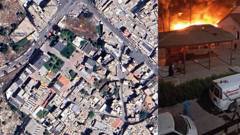Zona del hospital donde impactó un misil en Gaza.