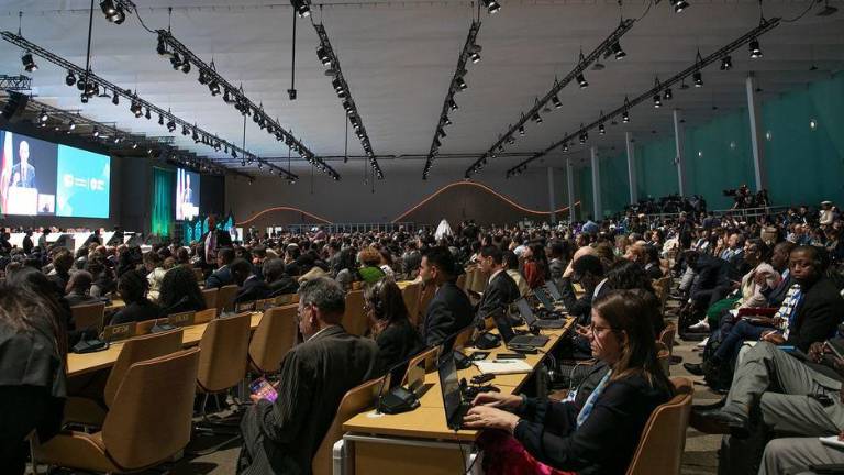 Panorámica de la sala plenaria de la Conferencia de las Naciones Unidas sobre el Cambio Climático, COP29, en Bakú (Azerbaiyán).