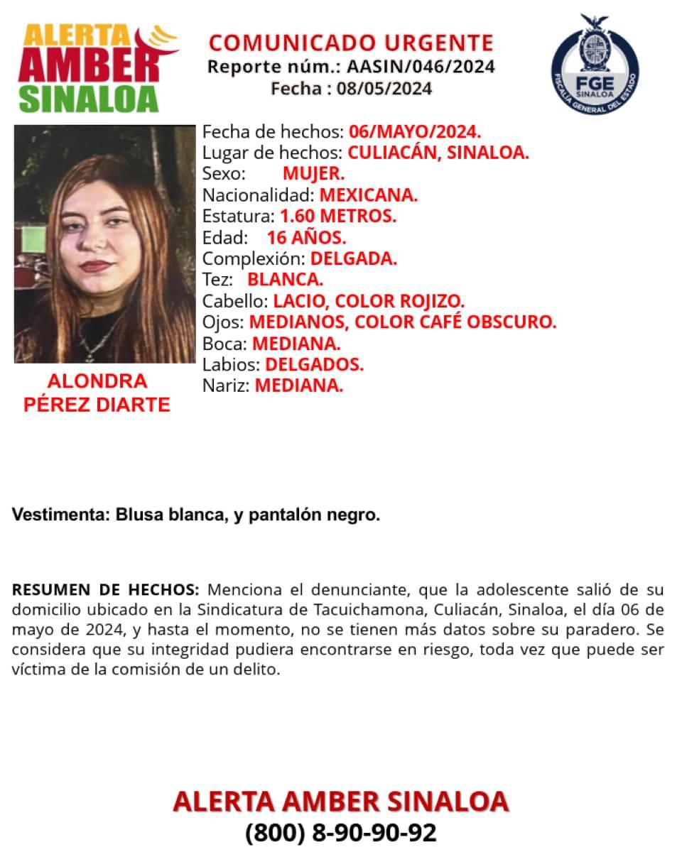 $!Alondra Pérez está desaparecida desde el 6 de mayo en Culiacán