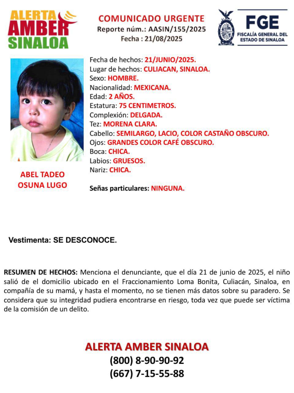 $!Lanzan Alerta Amber en busca de Abel Tadeo, de 2 años de edad