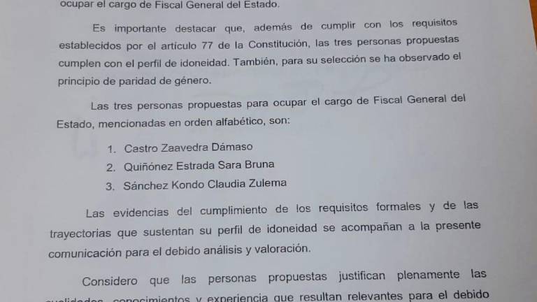 La terna propuesta por el Gobernador Rubén Rocha Moya.