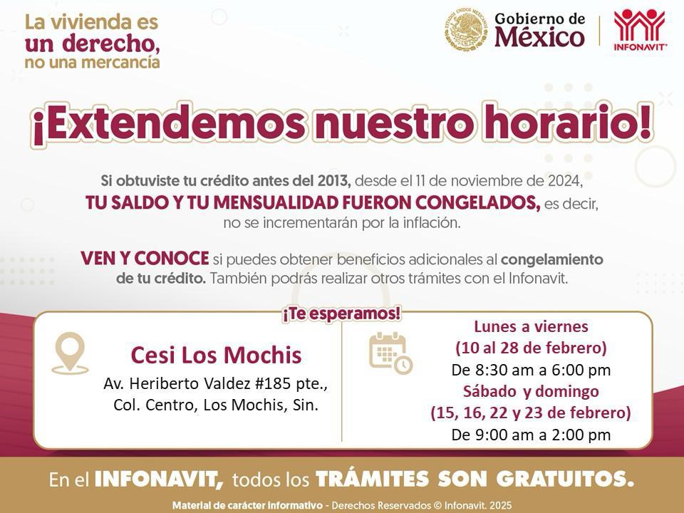 $!Ofrecerá Infonavit atención en fin de semana con horario extendido para Sinaloa