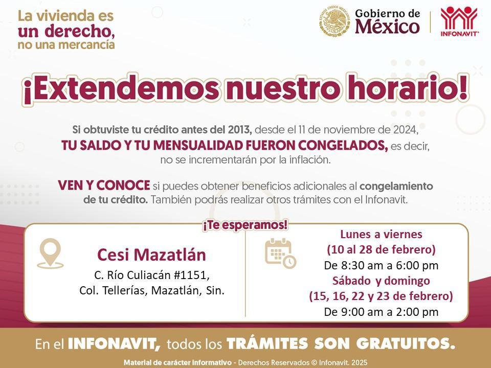 $!Ofrecerá Infonavit atención en fin de semana con horario extendido para Sinaloa