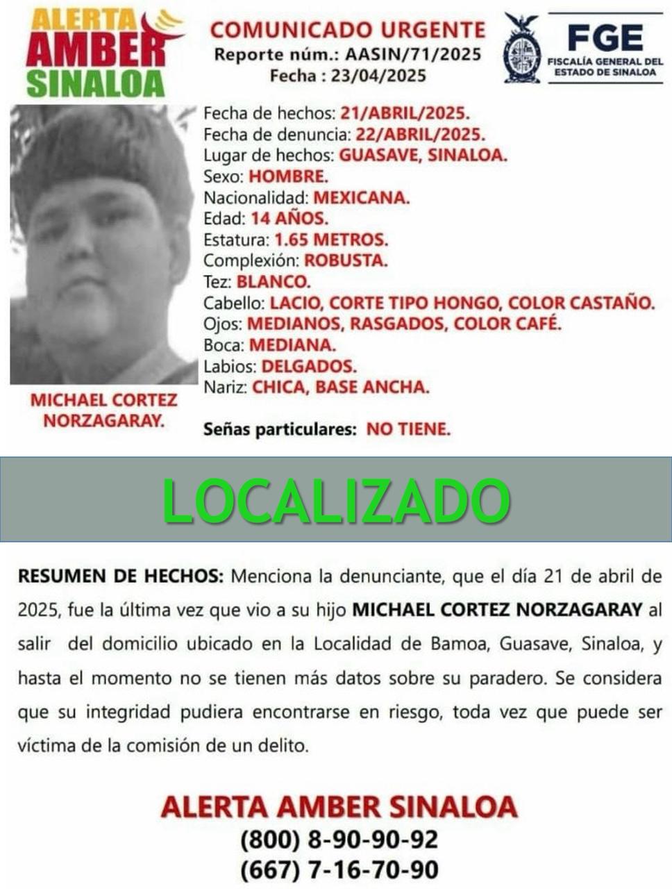 $!Fiscalía de Sinaloa desactiva 10 alertas Ámber tras localizar a menores desaparecidos