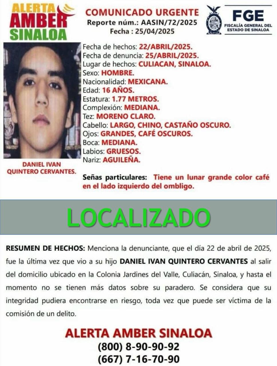 $!Fiscalía de Sinaloa desactiva 10 alertas Ámber tras localizar a menores desaparecidos