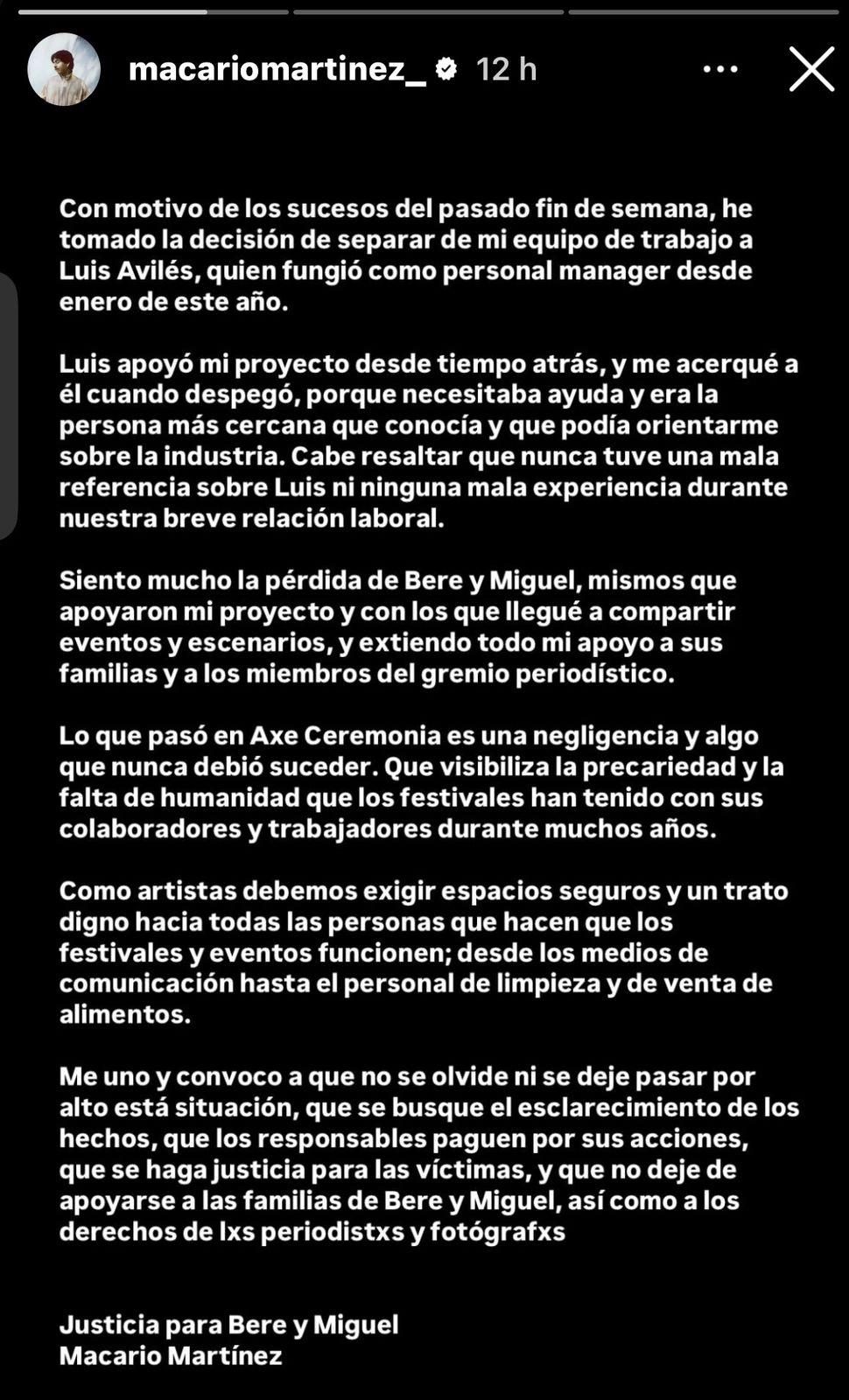 $!Macario Martínez termina relación laboral con su manager, tras tragedia en Axe Ceremonia