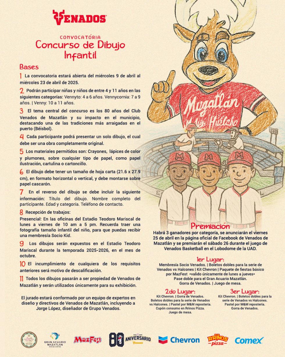 $!¡Dibuja tus Sueños con Venados! Invitan a formar parte del Concurso de Dibujo Infantil