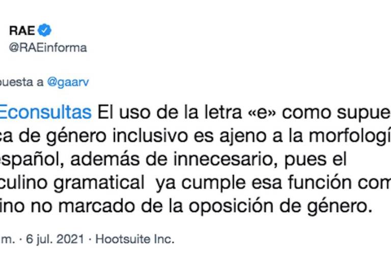 El uso de la e en el lenguaje inclusivo es ajeno a la morfología del español: RAE